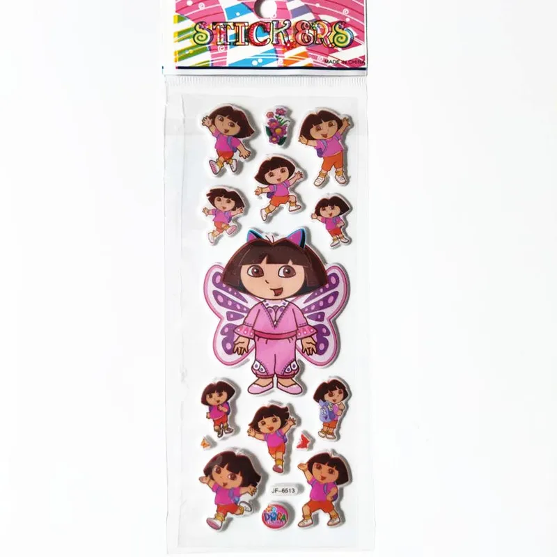 6 Sheets Hot 3D Dora the Explore Cars Cartoon DIY Stickers Children Kid Educational Toys Birthday Gift Notebook Card Decors