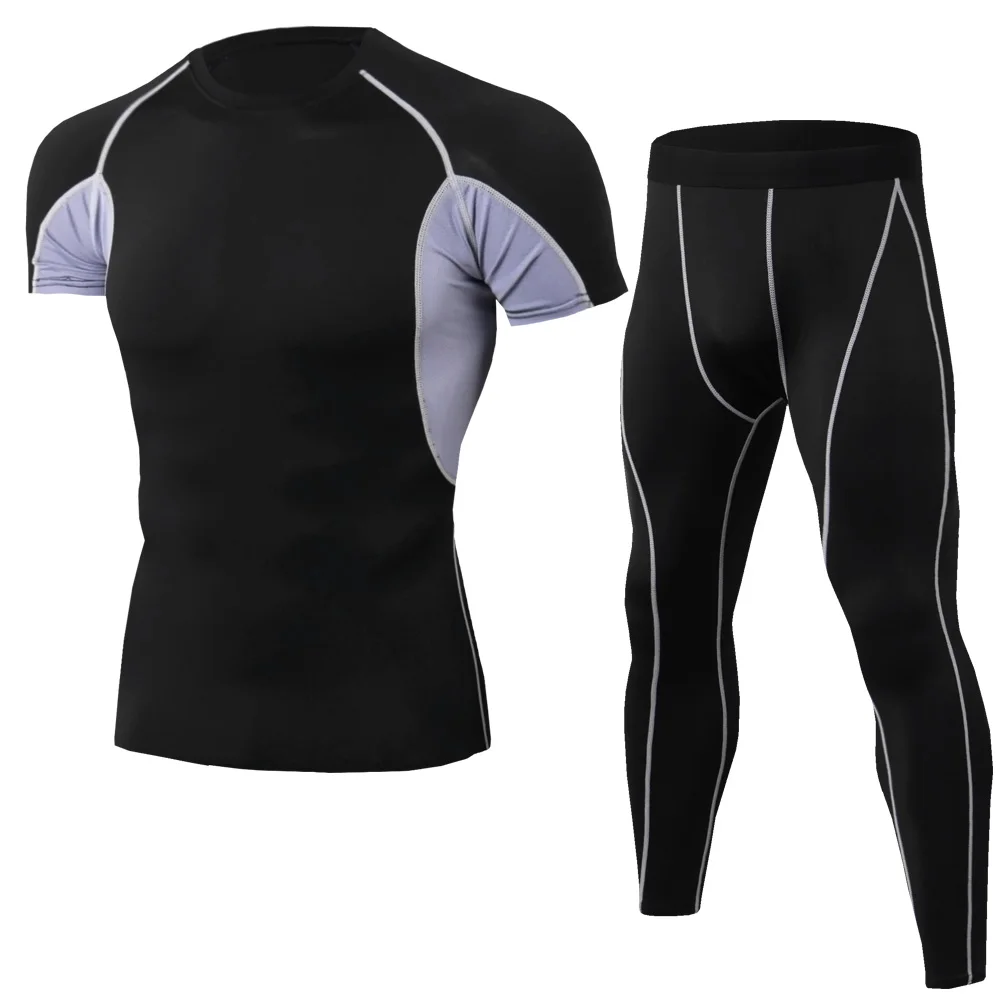 Sportswear Men Fitness Compression Shirt Pants Sets Jogging Tracksuit Gym Clothes Quick Dry Leggings Training Suit MMA Rashguard