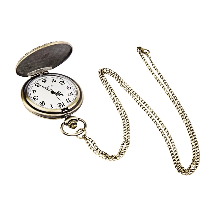 8148Retro trend bronze engraving flame pattern open cover pocket watch men's and women's pendant with chain