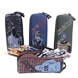 Handsome canvas pencil case Three-layer large capacity stationery box school Pencil cases for boys student pen case Cartoons bag