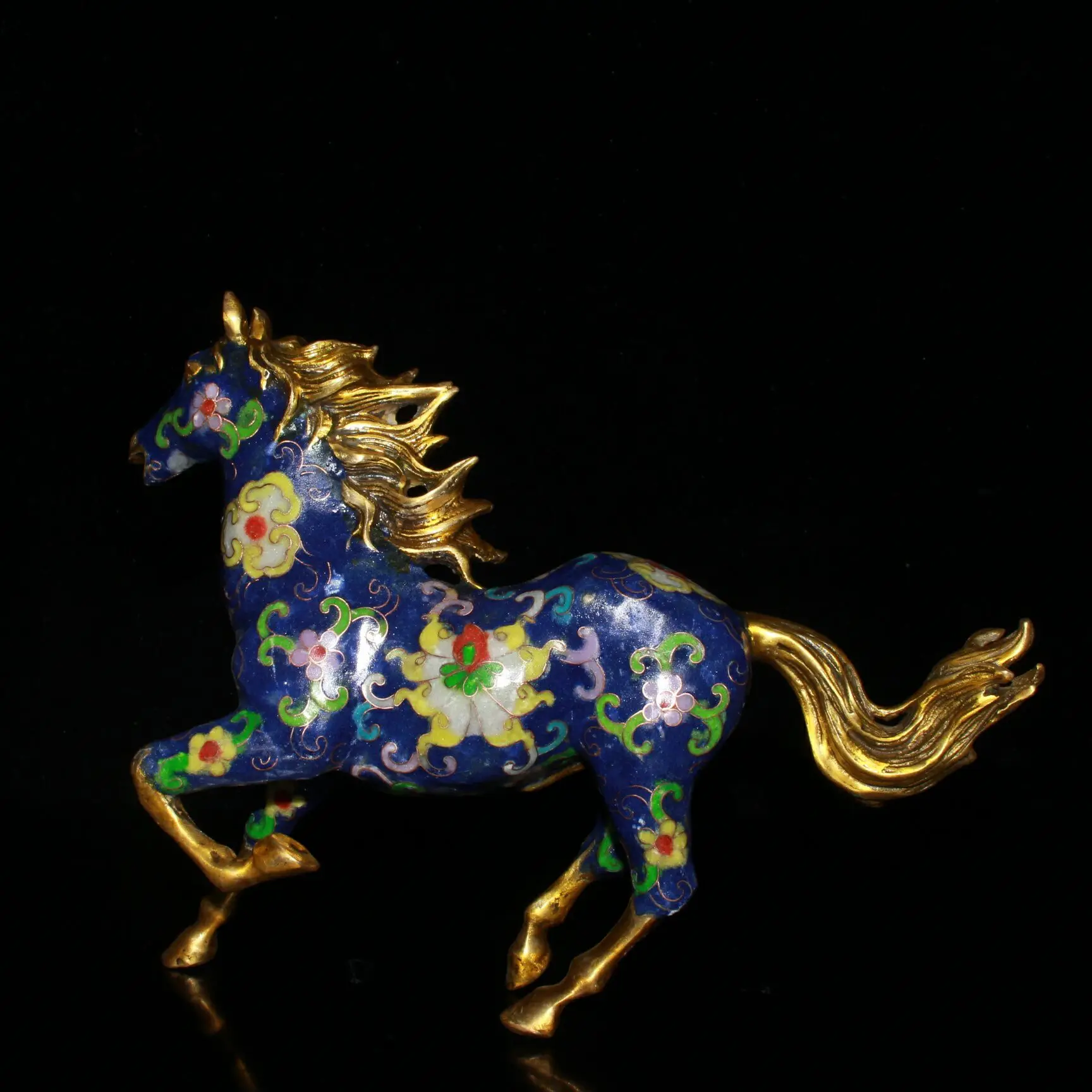 Rare  Old Ming Dynasty Collection Cloisonne Galloping Horse Statue,blue,Free shipping