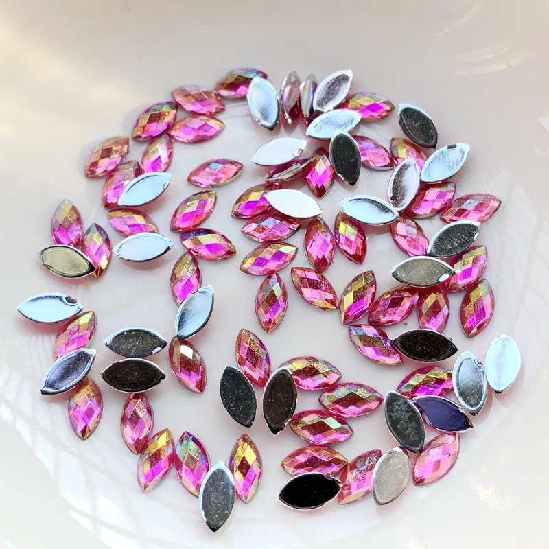 500pcs 4*8mm Horse Eye Rhinestones Flat Back Acrylic Gems Crystal Stones Non Sewing Beads for DIY Clothes nail art decorations