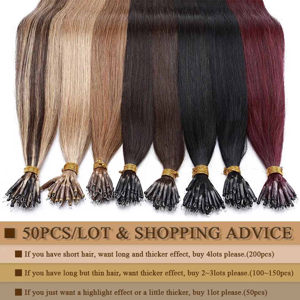 S-noilte 1g/strand Nano Ringen Micro Links Human Hair Extensions Micro Bead Pre Bonded 16-24 inch 50 stuks Recht Natuurlijk Blond