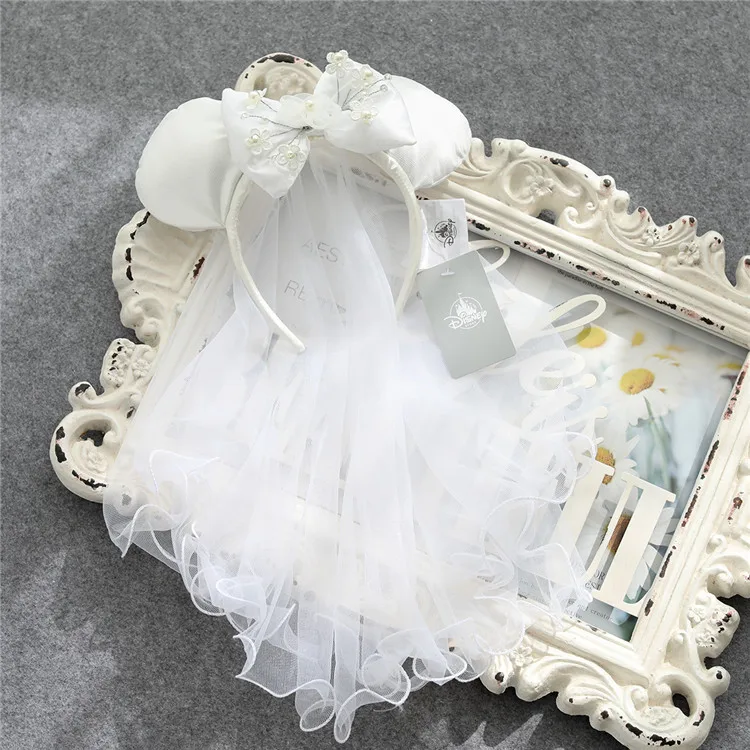 Fantasy white veil headband bow tie travel birthday party dress up headband props white snow little princess hair accessories