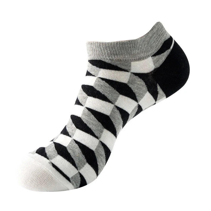 Männer Qualität Geschäfts Stiefeletten Socken Casual Neuheit Geometrische Gitter Bunte Sommer Glücklich Gekämmte Baumwolle Kurze Socken