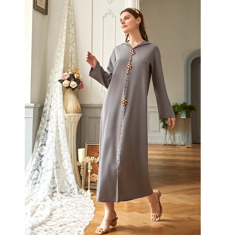 Grey Gulf Abayas For Women Tax Products Turkey Jilbab Hood Islamic Long Dresses Moroccan Caftan Loose Fit Jalabiyat Ramadan 2024