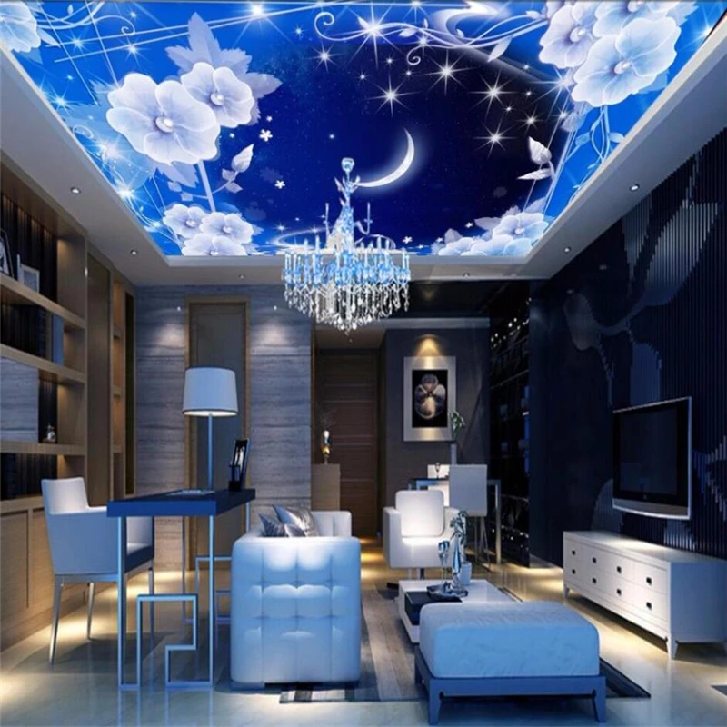 wellyu Custom Wallpaper 3d обои Fantasy Sky Moon Living Room Zenith Wallpaper Ceiling Living Room Mural papel de pared wallpaper