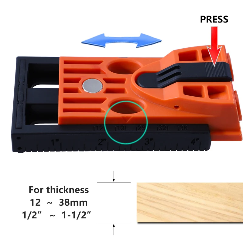 Maschera per fori tascabili regolabile per giunti in legno da 9.5mm punte per trapano con localizzatore di fori obliqui guida per trapano in plastica ABS strumenti per la lavorazione del legno