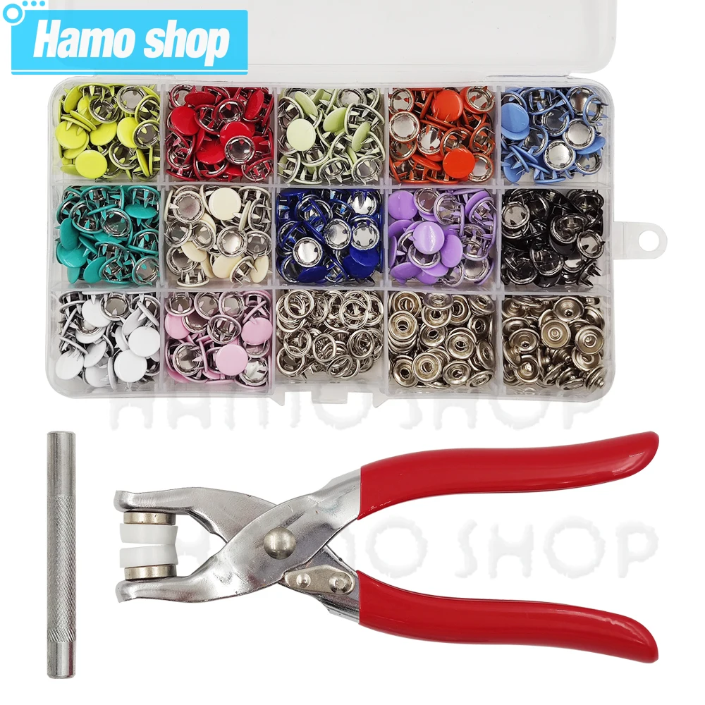 9.5mm Metalowy zatrzask zatrzaskowy Solidne zatrzaski zatrzaskowe Szpilki Szczypce Zestaw narzędzi Zestawy do odzieży Odzież Szycie Torby Buty
