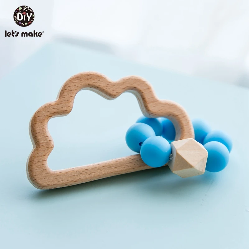 Let's Make 1pc Wooden Baby Toys Rabbit Cloud Silicone Teething Toddler Nursing Wood Baby Teether Silicone Crib Baby Rattle