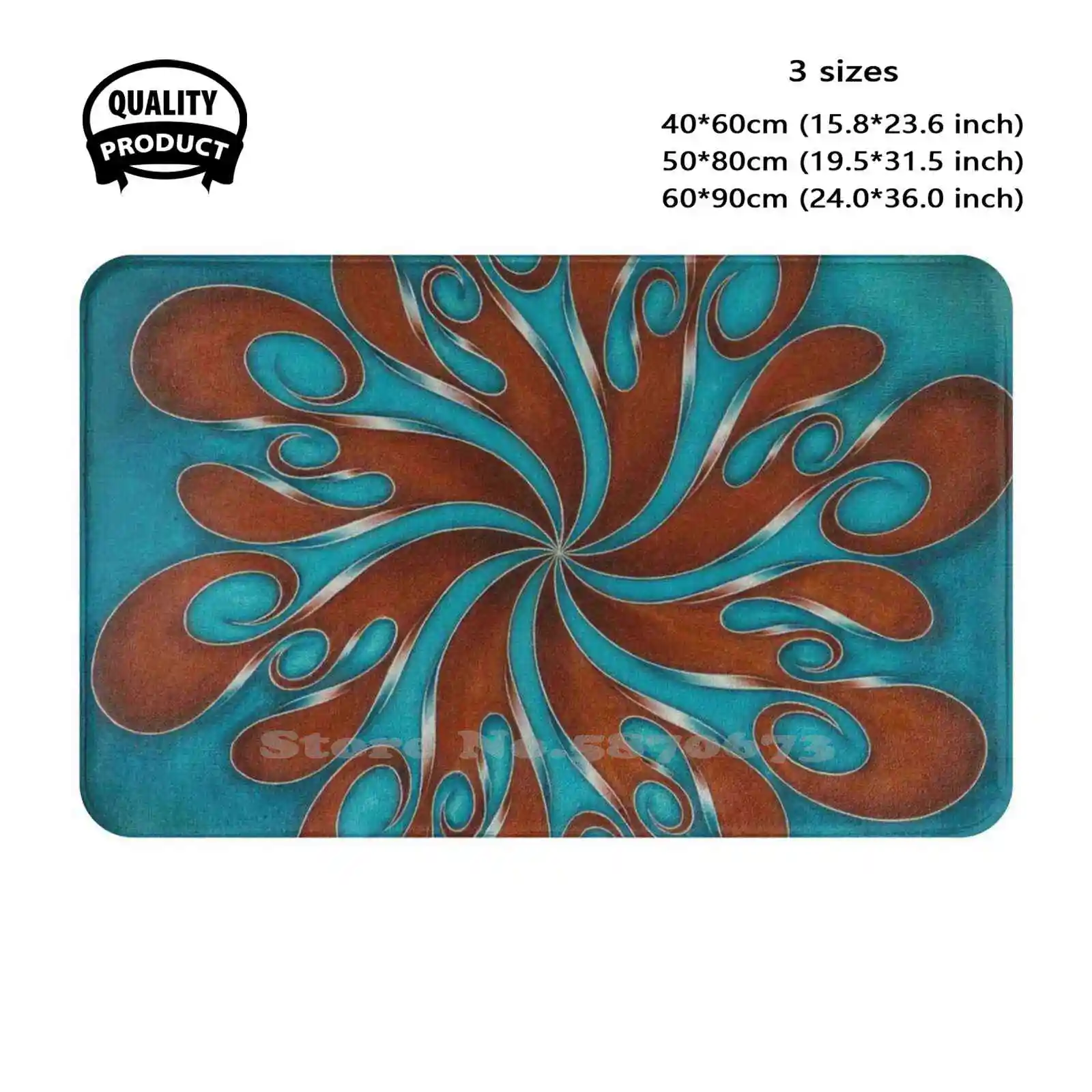 , No. 5 Soft Cushion Home Carpet Door Mat Car Rug Turquoise Teal Lines Flowing Spiral Swirl Abstract Art Arty