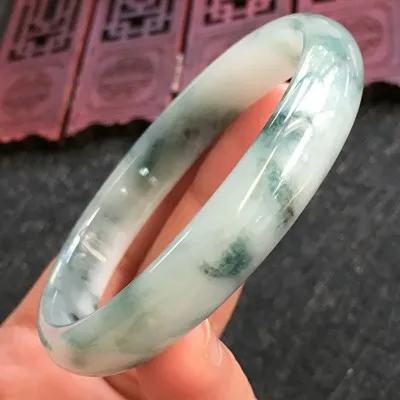 

Natural Burmese Jadeite Light Blue Flower 54-64mm Bracelet Elegant Princess Jewelry For Mom For Girlfriend