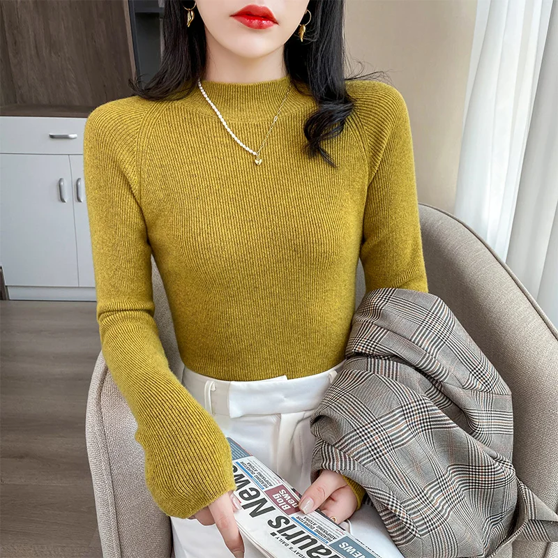 

Cashmere sweater women sweater pure color knitted half turtleneck pullover wool sweater women