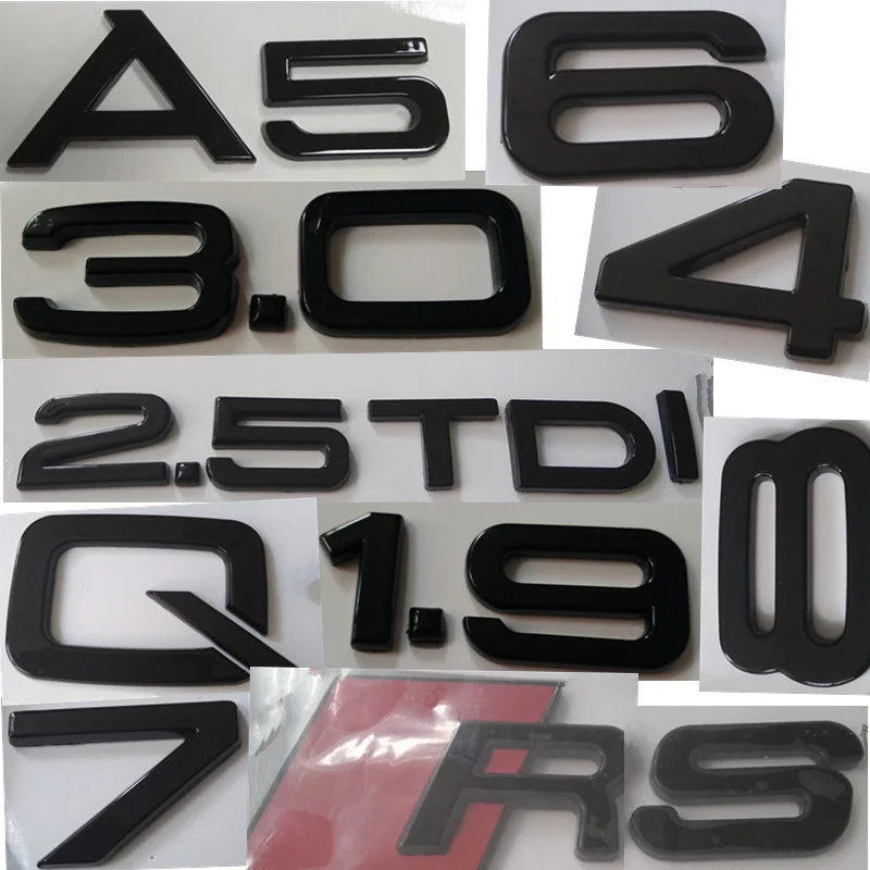 Car styling Good Quality Black Numer 0 1 2 3 4 5 6 7 8 And Letter A D I S Q T Mark For Audi  Car Replacement Decal Trunk Badge