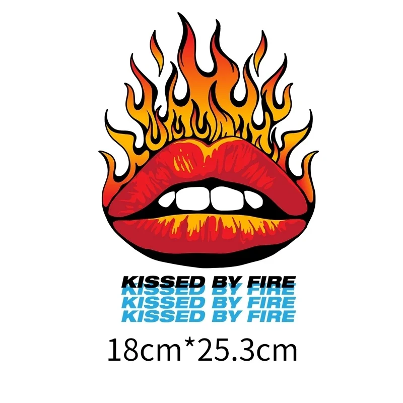 Cool hot movie monster flame red lips diamond printing heat transfer DIY iron can be customized on women's clothing T-shirts