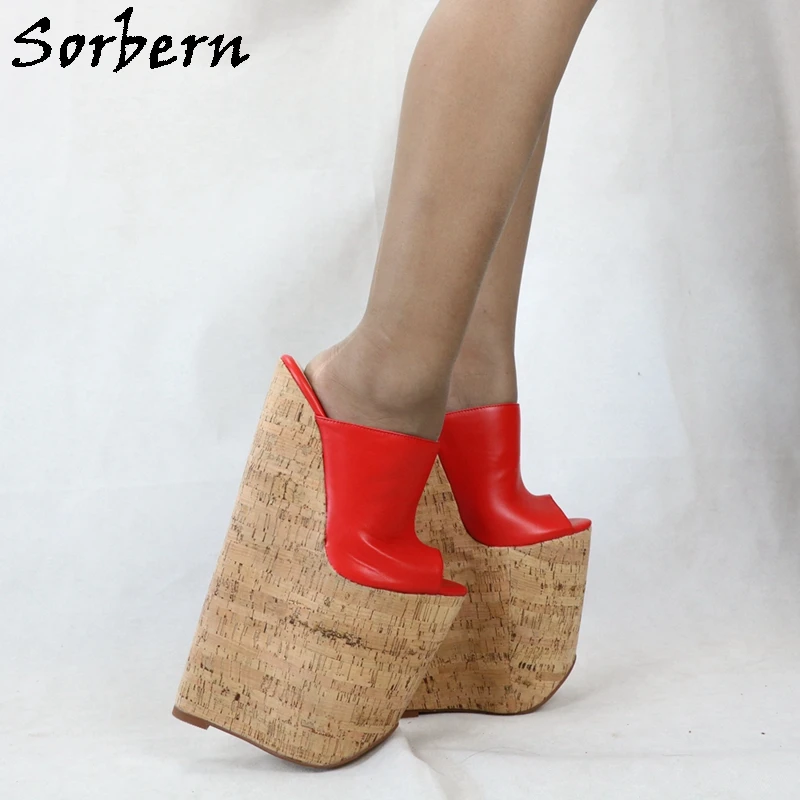 Sorbern 12 Inch Extreme High Heel Mules Women Shoes Crok Wedges Platform Open Toe Slip On Transfer Girls Drag Queen Slides 2020