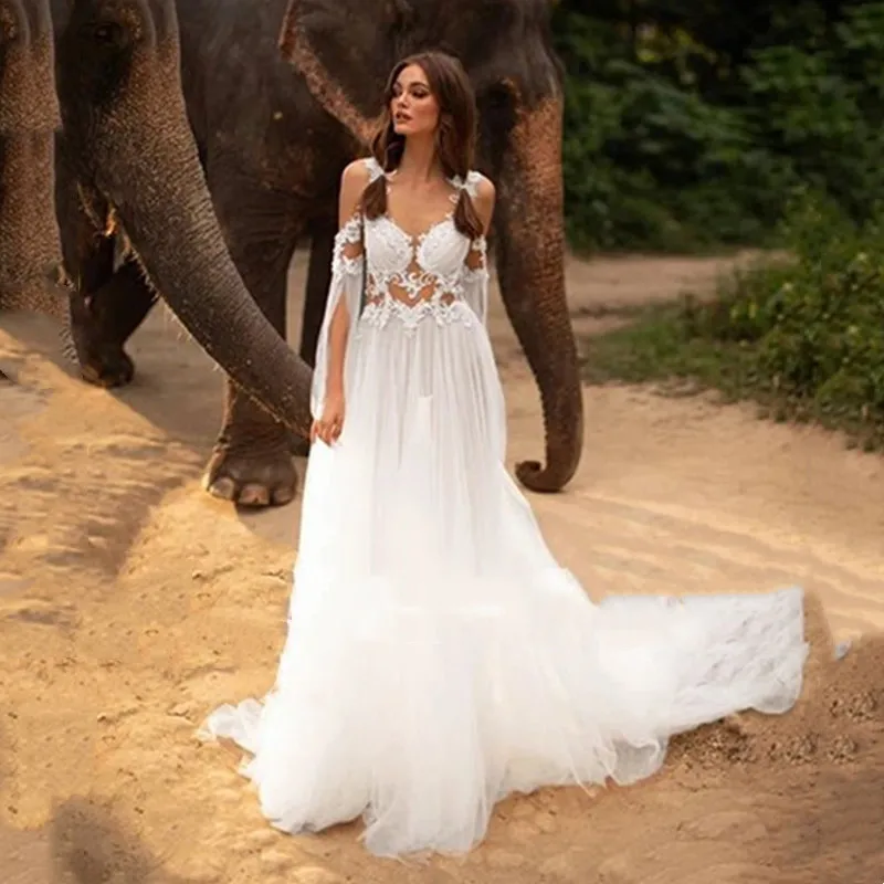 

Sexy Charming Wedding Dress 2023 Scoop Neck A-Line Illusion Organza Bride Gown Appliques Floor-Length Robe De Mariée Hot Sale