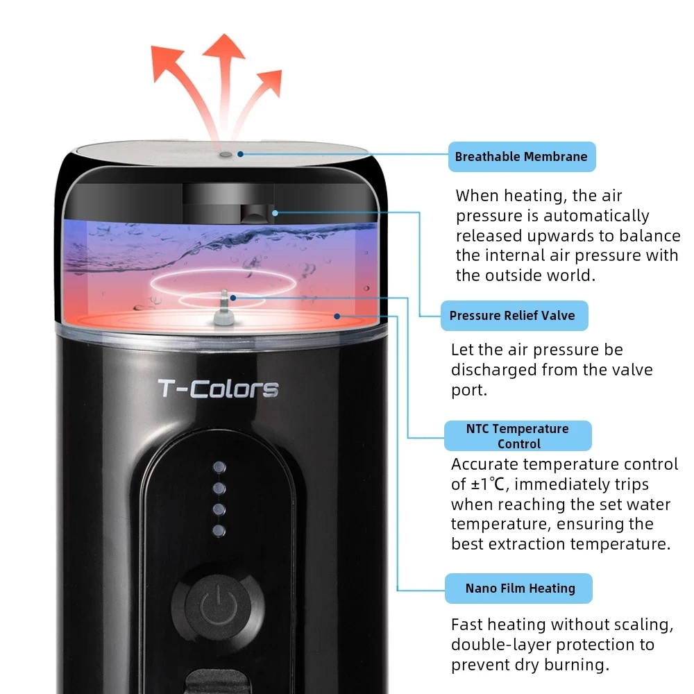 ماكينة قهوة أوتوماتيكية بتسخين لاسلكي 7500mAh ، ماكينة إسبريسو كهربائية 20 بار للسفر في الهواء الطلق
