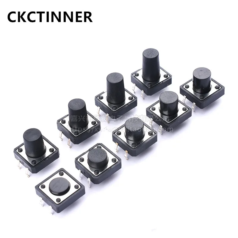 20pcs / lot momentary touch push button switch 12*12*4.3/5/6/8/9/10/11/12/13/14mm 4 pin on / off DIP button
