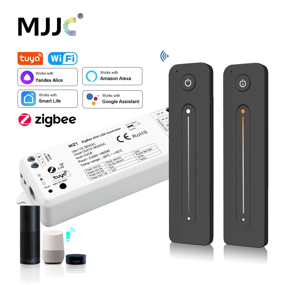 Светодиодный диммер Tuya Zigbee, 12 В, 24 В, переключатель 2,4G RF, Wi-Fi, сенсорный пульт дистанционного управления CCT 2, одноцветный контроллер