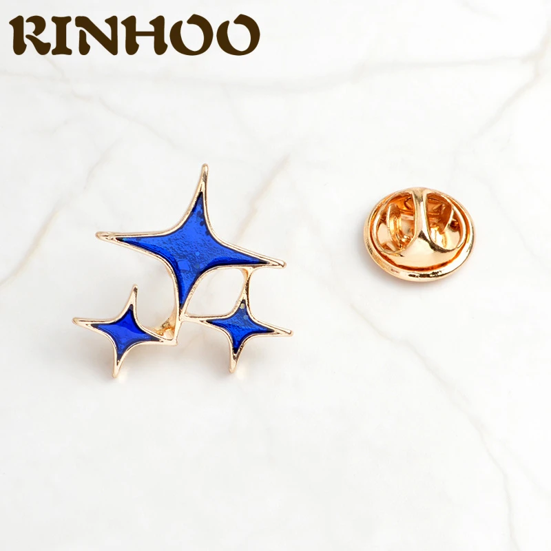 Blue Dazzling Star Four-pointed Star Brooch Christmas Gift Brooch Woman Man Halloween Simple Badge Lapel Pin for Coat Jewelry