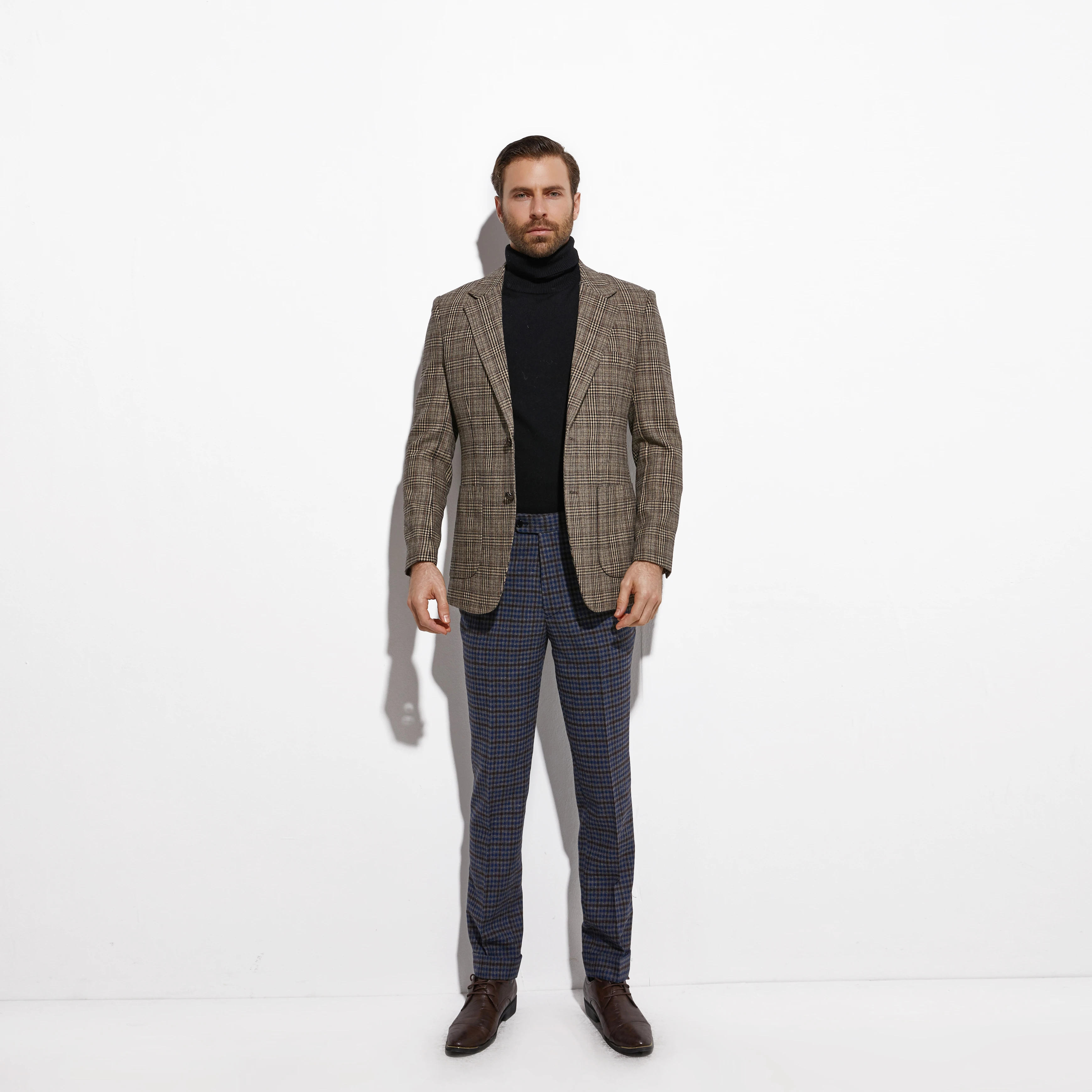 2020 Tweed Jacket Fashion Design Grey Plaid Blazer Custom Made Warm Wool Blend Tailored Slim Fashion Brown Gray Plaid Blazer