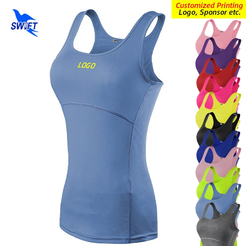 Quick Dry Compression Women Running Vest Gym Fitness Sports Tank Tops Sportswear Sleeveless Shirt Yoga Workout Clothes Customize