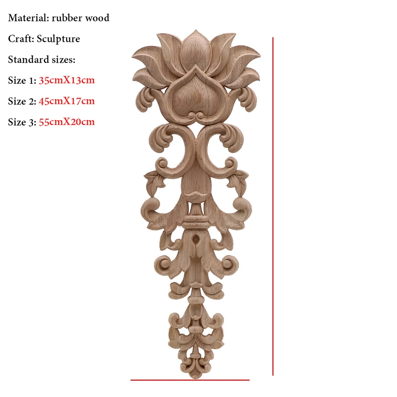 European Decoration Retro Natural Wood Applique Onlay Decal Rubber Figurines Floral Large Rose Crown Leaves Vintage Home Decor