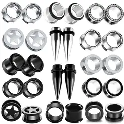 2pcs/lot Steel Ear Plugs and Tunnels Ear Piercings Hollow Screwed Earring Expander Earlets Gauges Body Piercing Jewelry 2MM-20MM