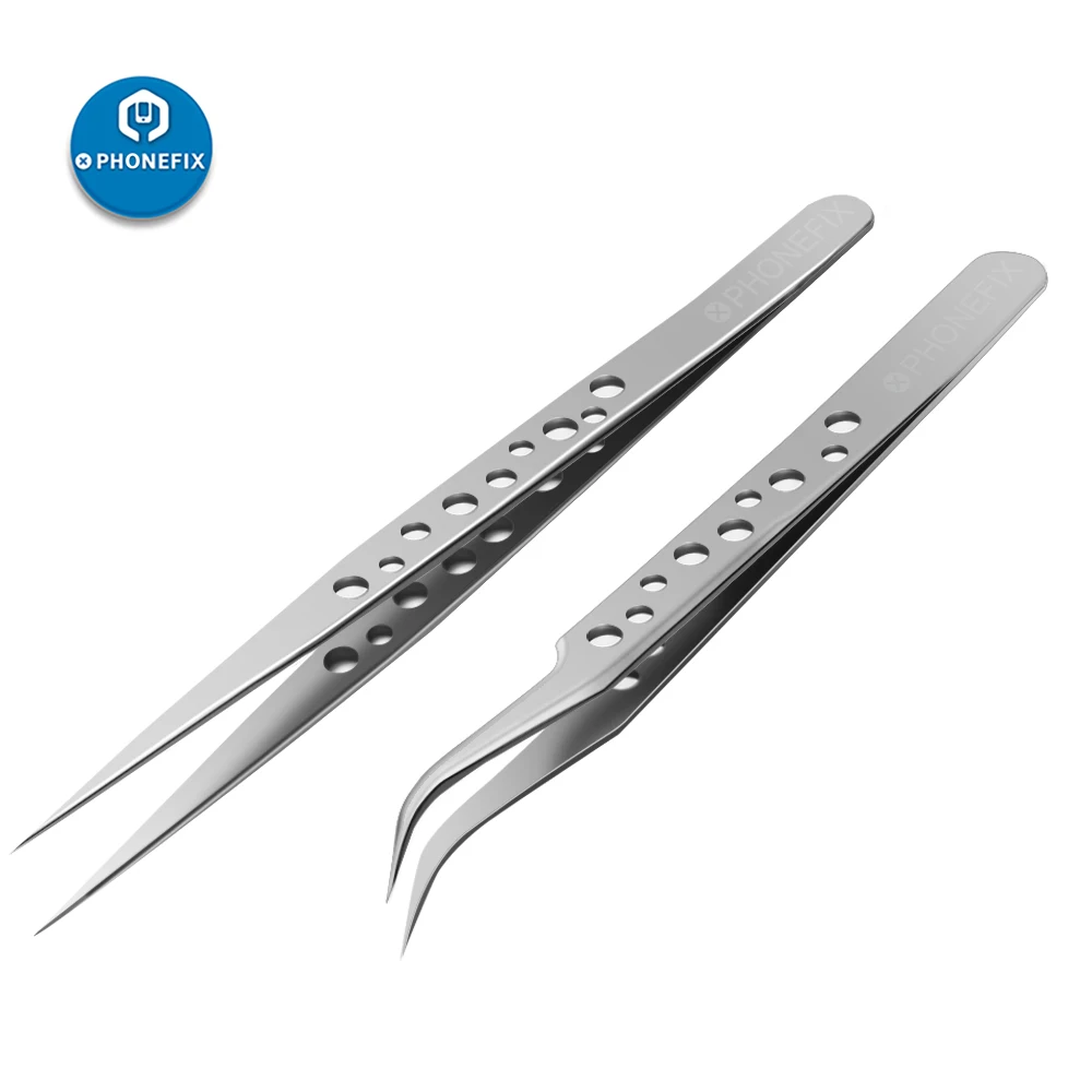 Electronics Industrial Tweezers High Precision Tip Curved Straight Forceps SMD Stainless Phone Repair Hand Tool Set