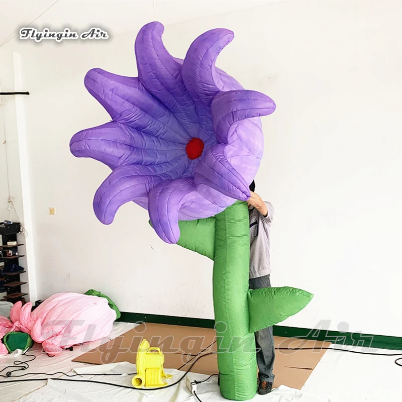 

Large Lighting Inflatable Blooming Flower With Green Branch 3m Multicolor Hanging LED Flower For Theater Stage Decoration