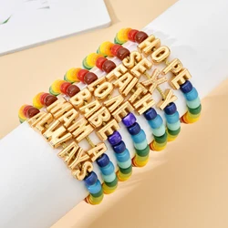 Big Letter Rainbow Bracelet Gold Color Braided Bracelets Natural Stone Bead Bracelet Yoga Bangles Best Friend Jewelry Gift DIY