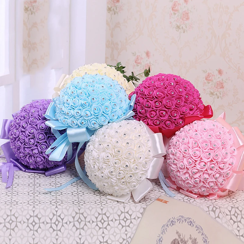 1Pcs Handmade Bridal Artificial Foam Roses Flower Bride Bouquet Wedding Party Valentine's Day Decor Romantic image 3