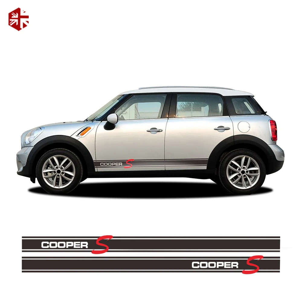 

2 шт. дверь боковые полосы стикер на автомобильную юбку Cooper S Стайлинг графика виниловая Автомобильная Наклейка на тело для MINI Countryman R60 аксес...