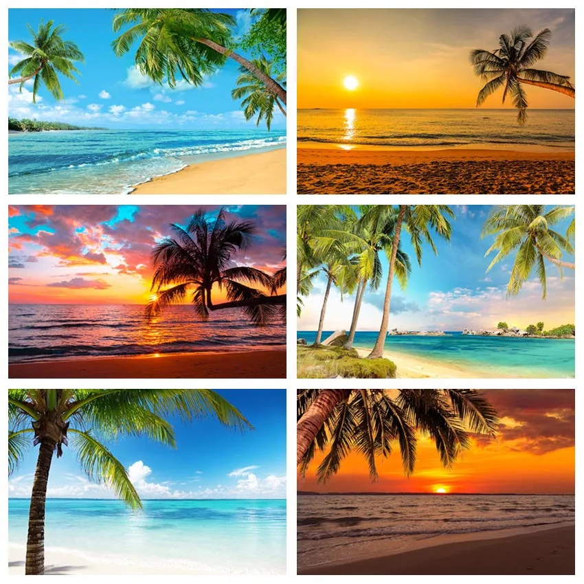 Avezano Summer Tropical Sea Beach Background For Photography Window Palms Tree Sunrise Natural Scenic Backdrop Photocall Studio