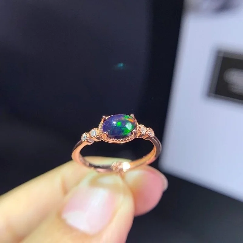 Jewelry Vintage Black Opal Ring for Daily Wear 5*7mm Black Opal Silver Ring 925 Silver Black Opal Jewelry