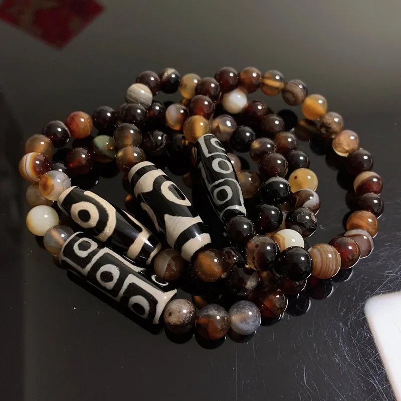 Healing Jewelry Natural Tibetan Dzi Agates Bracelets Three Eyed Nine Eyes Dzi Charm Coffee Agat Stone Bracelets for Women Men