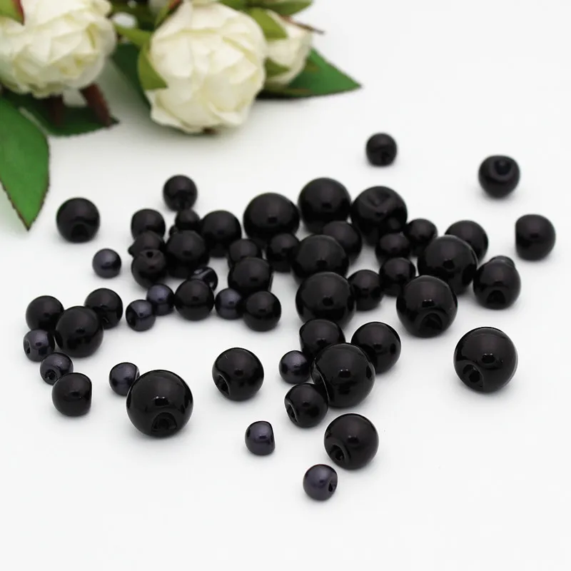 50pcs/lot 8/10/12mm 4 size  black pearls Buttons  sdark hole plastic Decorative Buttons Sewing diy Accessories Scrapbooking