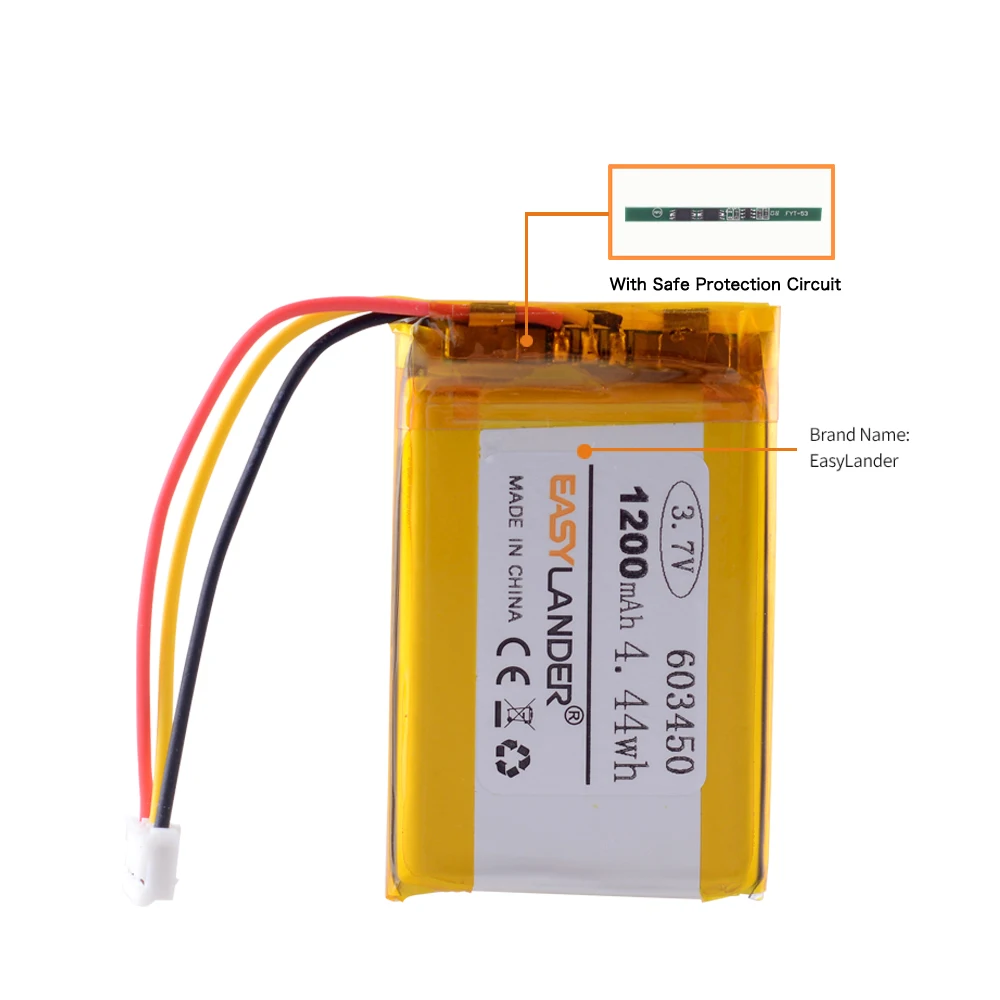 3.7V 1200mAh 603450 JST2.0mm 3-pinowy akumulator litowo-jonowy polimerowy do GPS Varta 1/Rejestrator 553450 Corsair DVR