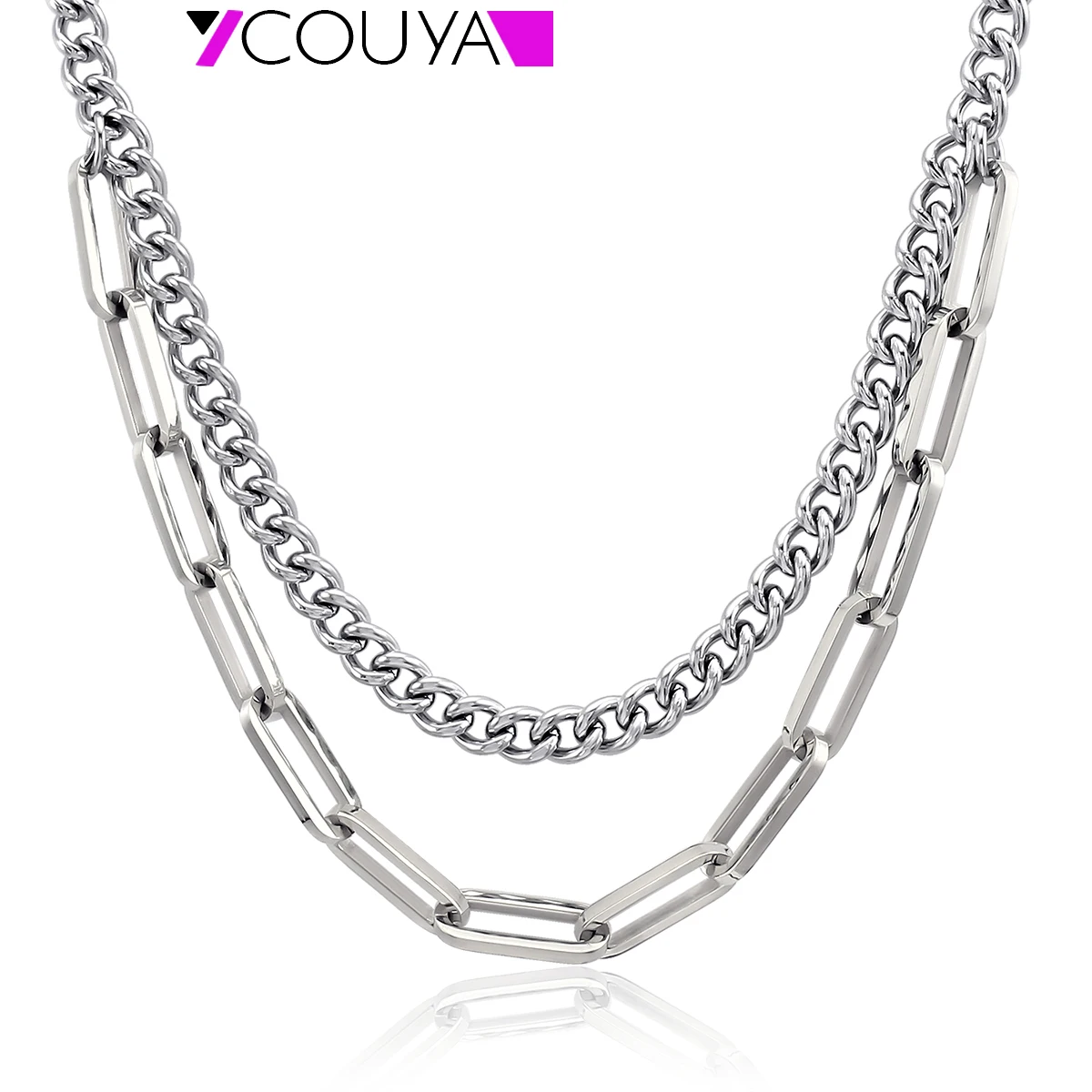 316L Stainless Steel Two-Layer Punk Necklace For Women Gold Silver Plated Necklace Collar European Charm jewelry New 2025