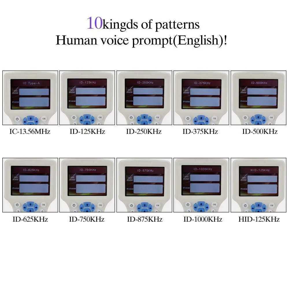 English10 Frequency RFID Reader Writer Copier 13.56Mhz Tag Duplicator IC/ID with USB Cable for 125Khz Cards LCD Screen