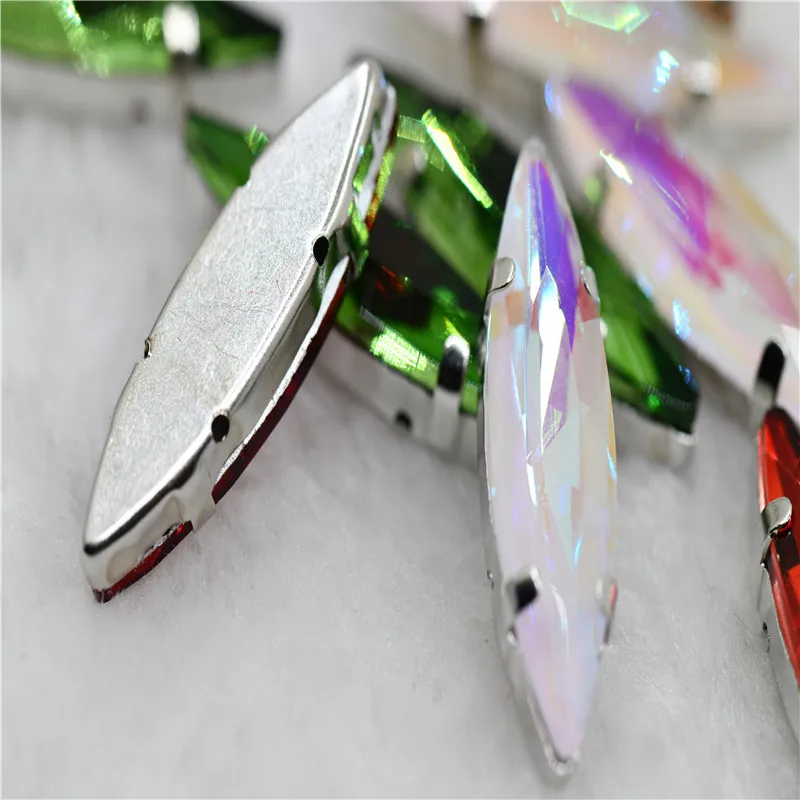 10x35mm Navette stones Christmas style silver claw setting solder for jewelry or dress shoes sew on