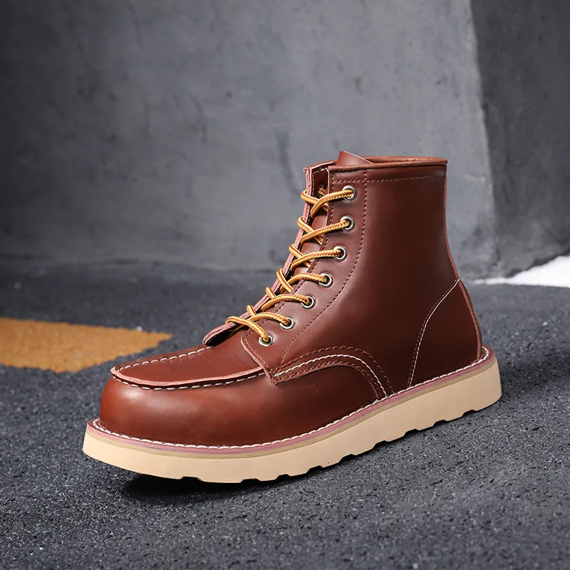 Vintage Men Boots Genuine Leather Boots Wing Men Handmade Work Travel Wedding Ankle Boots Casual Fashion Boots Outdoor