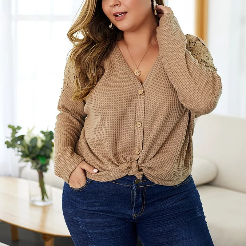 

Autumn plus size casual sweater 9XL 8XL 7XL fashion ladies long sleeve applique sexy V-neck cardigan solid color sweater