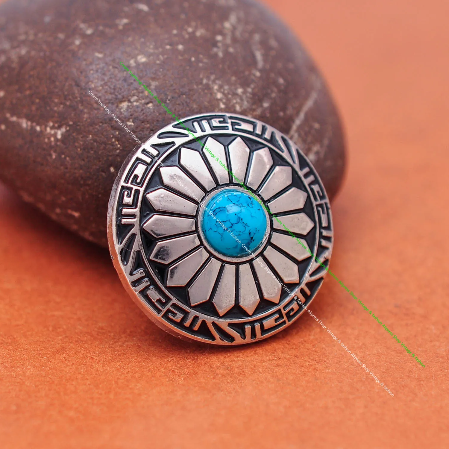 10pcs 30mm Silver Sun Flower Carved Sky Blue Turquoise Leathercraft Accessories Western Saddle Tack Belt Conchos Screw back