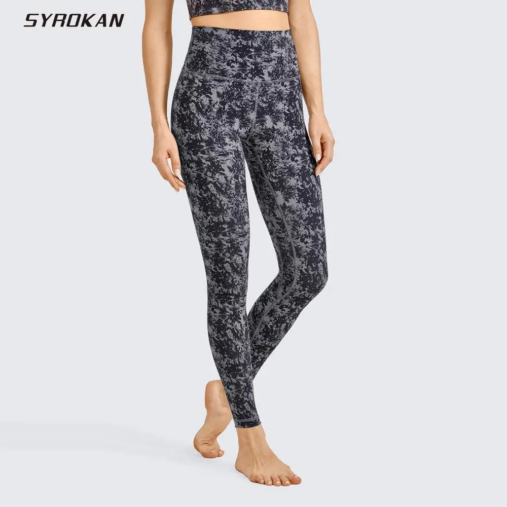 SYROKAN Women Yoga Leggings 7/8 High Waisted Pants Workout Leggings Naked Feeling 25inches Skinny Slim Fit Trousers Black