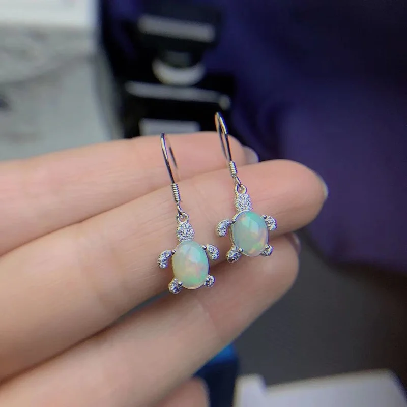 Natural Opal Gemstone Fashion Drop Earrings for Women Real 925 Sterling Silver Charm Fine Jewelry