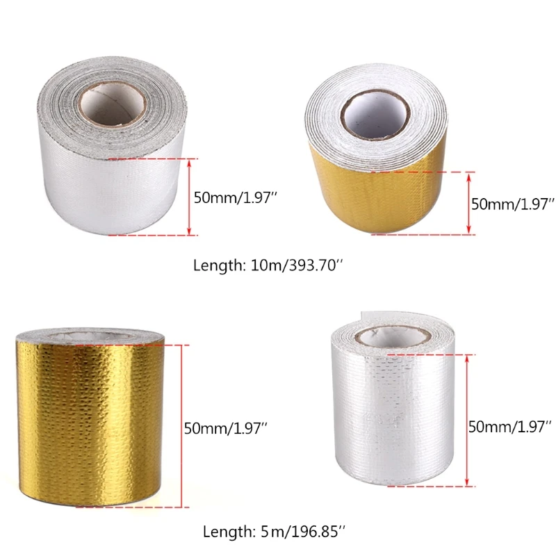 1 Pc Aluminum Foil Thermal Barrier Tape Heat Reflective Adhesive Heat Shielding High Temperature Bandage Tape （Gold/Silver）