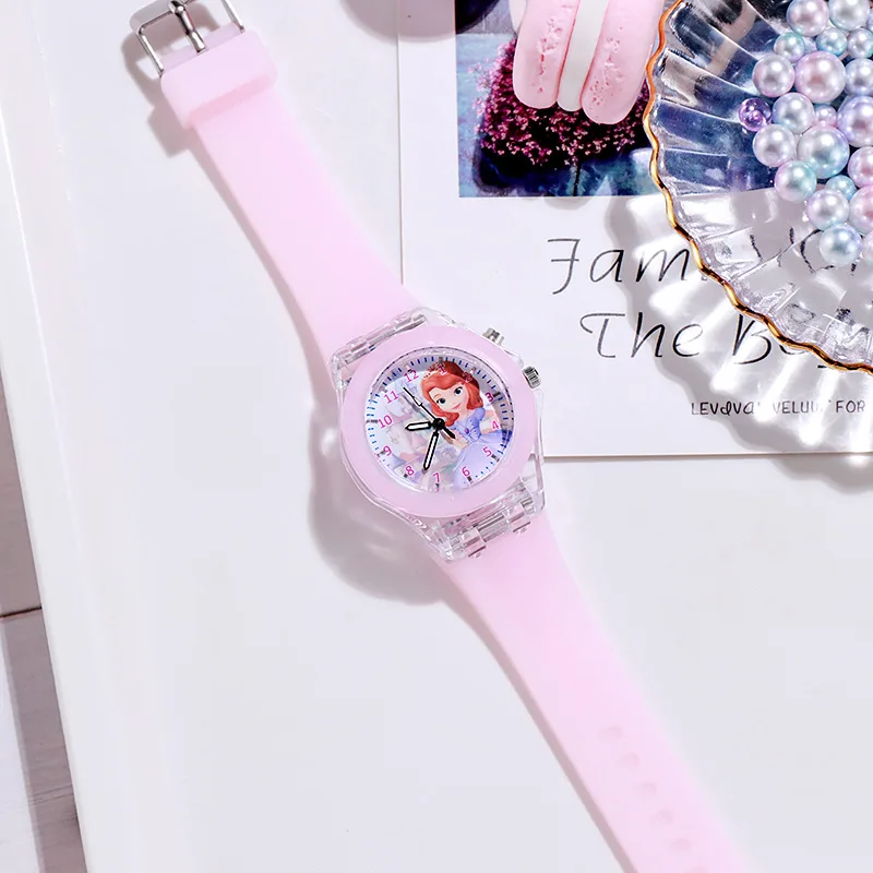 Disney-relojes de princesa de Frozen para niñas Aisha, reloj luminoso de Elsa para niños, reloj de luces de colores de silicona para estudiantes de escuela