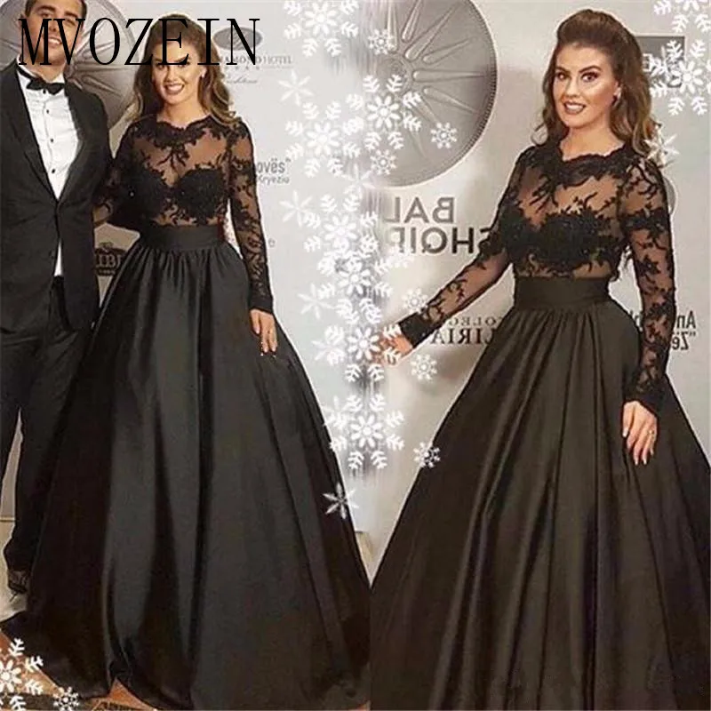 Robe de soirée longue noire style musulman, tenue de bal, manches longues, application islamique, dubaï, arabie saoudite, 2019